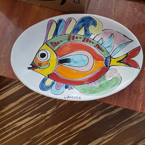 La Musa MCM Ceramic Hand Painted Fish Platter - Picture 16 of 16